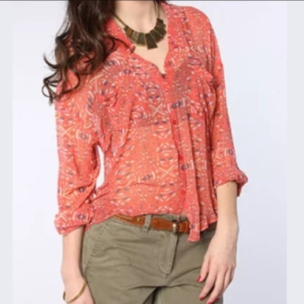 EUC Free People Easy Rider Printed Blouse (Small)